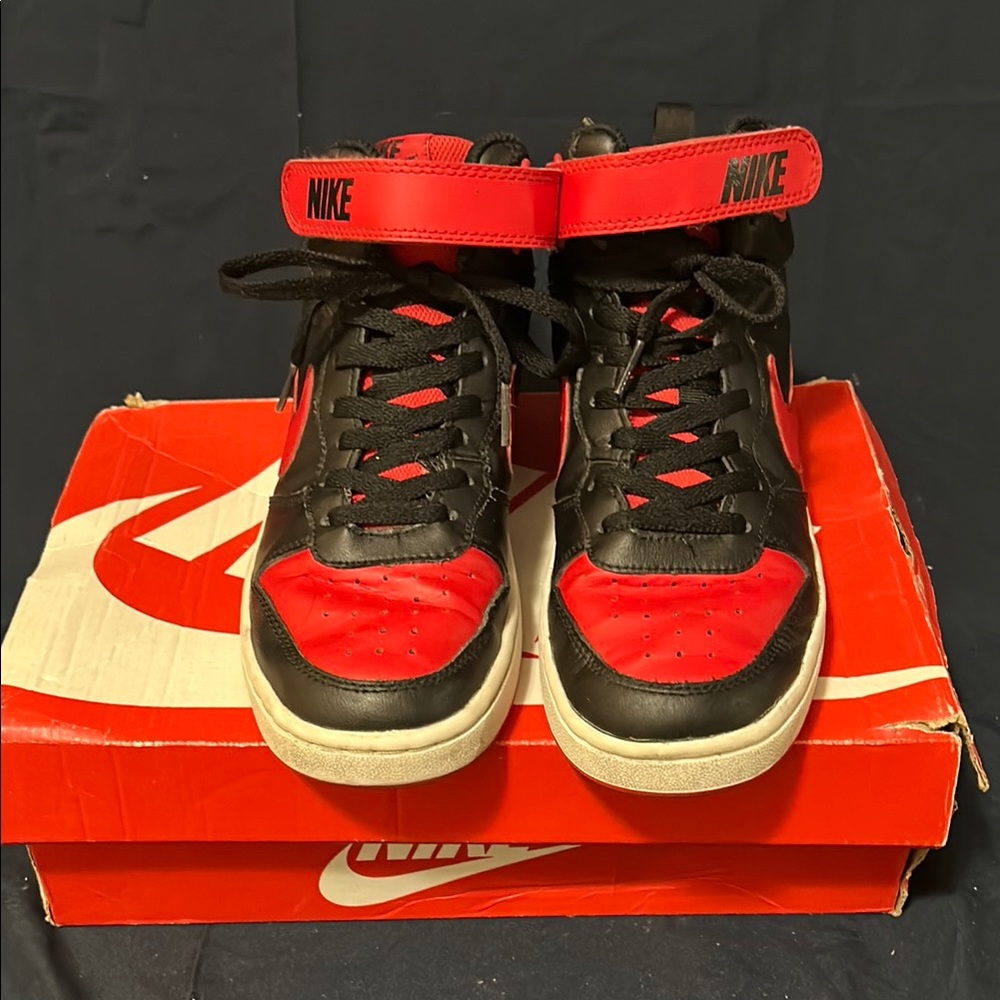 Nike Youth Black and Red High-Top Sneakers